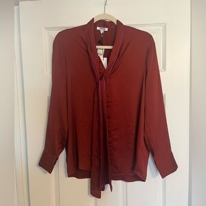 NWT Express Maroon Tie-Neck Blouse with Purple Trim